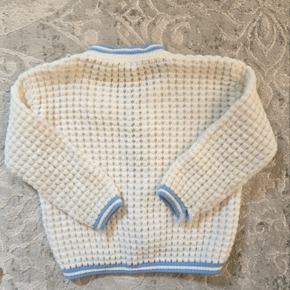Vintage 1980s Sears White/blue Pastel Knit Cardigan Sweater
